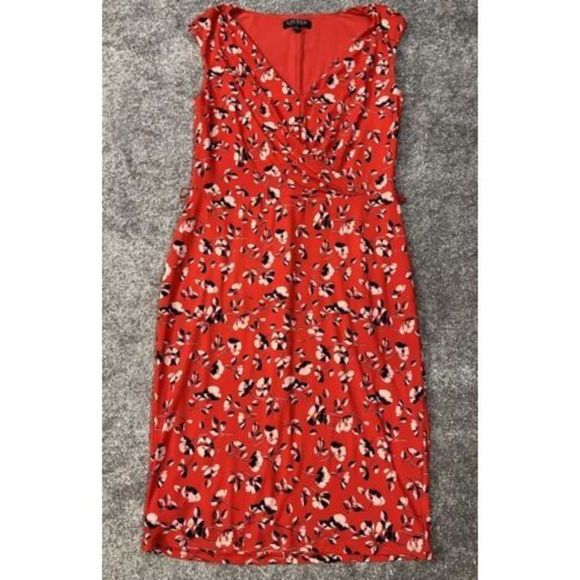 Lauren Ralph Lauren Womens Red Floral Print Jersey Sheath Dress Size 8 - Picture 1 of 8